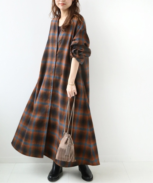 PENDLETON（ペンドルトン）の「《追加》別注【PENDLETON/ペンドルトン】*RELUME gauze etermin chk op：ワンピース（ワンピース・レディース・ブラック/ブラウン系その他・FREE）」の8枚目の写真