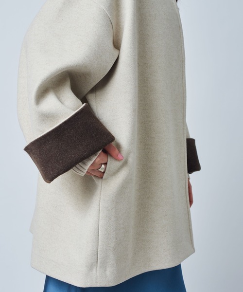 MAISON BREEZE（メゾンブリーズ）の「【MAISON BREEZE】ニットメルトンミドルコート（ノーカラージャケット・レディース・アイボリー/ブラック/グレー・FREE）」の17枚目の写真