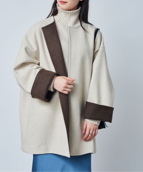 MAISON BREEZE（メゾンブリーズ）の「【MAISON BREEZE】ニットメルトンミドルコート（ノーカラージャケット・レディース・アイボリー/ブラック/グレー・FREE）」の19枚目の写真