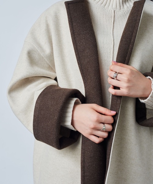 MAISON BREEZE（メゾンブリーズ）の「【MAISON BREEZE】ニットメルトンミドルコート（ノーカラージャケット・レディース・アイボリー/ブラック/グレー・FREE）」の20枚目の写真