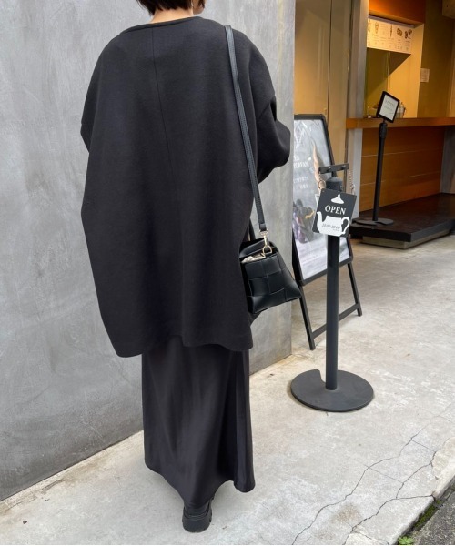 MAISON BREEZE（メゾンブリーズ）の「【MAISON BREEZE】ニットメルトンミドルコート（ノーカラージャケット・レディース・アイボリー/ブラック/グレー・FREE）」の7枚目の写真