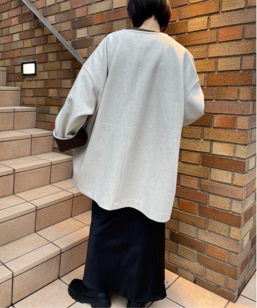 MAISON BREEZE（メゾンブリーズ）の「【MAISON BREEZE】ニットメルトンミドルコート（ノーカラージャケット・レディース・アイボリー/ブラック/グレー・FREE）」の13枚目の写真