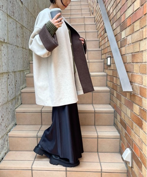 MAISON BREEZE（メゾンブリーズ）の「【MAISON BREEZE】ニットメルトンミドルコート（ノーカラージャケット・レディース・アイボリー/ブラック/グレー・FREE）」の15枚目の写真