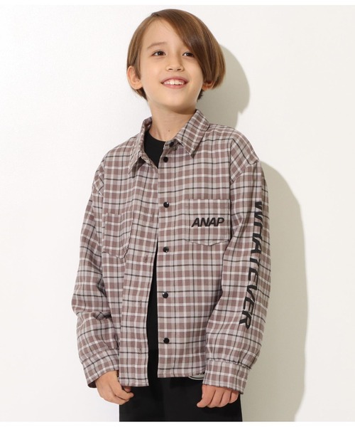 ANAP kids(アナップキッズ)の「チェックシャツ(シャツ/ブラウス・キッズ・ブラック/グレイッシュベージュ・120cm/110cm/130cm)」の1枚目の写真