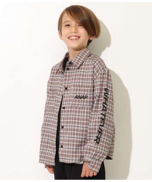 ANAP kids(アナップキッズ)の「チェックシャツ(シャツ/ブラウス・キッズ・ブラック/グレイッシュベージュ・120cm/110cm/130cm)」の3枚目の写真