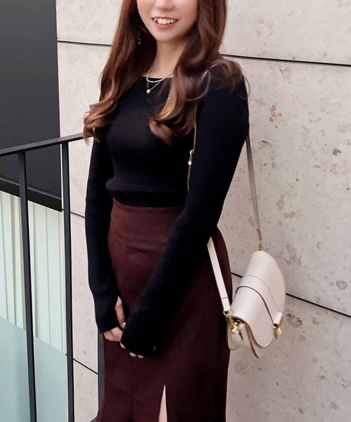 ANAP（アナップ）の「バックオープンサムホールリブニットトップス（ニット/セーター・レディース・ブラック/アイボリー/ブラウン/オレンジ/ダークブラウン/オフホワイト・FREE）」の19枚目の写真