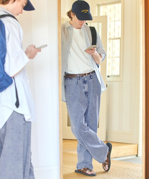 EMMA CLOTHES（エマクローズ）の「タックワイドストレートスラックスデニムパンツ EMMA CLOTHES（デニムパンツ・メンズ・インディゴブルー/チャコールグレー/サックスブルー/ライトグレー/ライトブルー/グレー・S/M/L）」の10枚目の写真