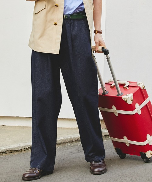 EMMA CLOTHES（エマクローズ）の「タックワイドストレートスラックスデニムパンツ EMMA CLOTHES（デニムパンツ・メンズ・インディゴブルー/チャコールグレー/サックスブルー/ライトグレー/ライトブルー/グレー・S/M/L）」の7枚目の写真