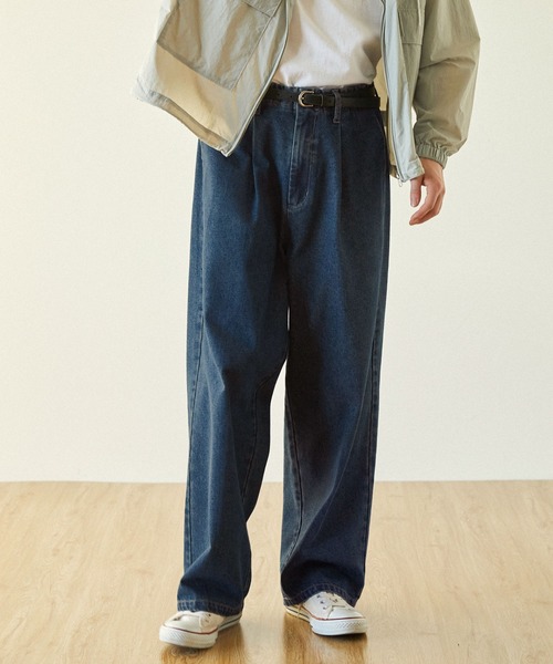 タックワイドストレートスラックスデニムパンツ EMMA CLOTHES