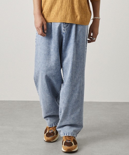 タックワイドストレートスラックスデニムパンツ EMMA CLOTHES EMMA 