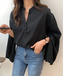 スリットフレアスリーブキーネックブラウス