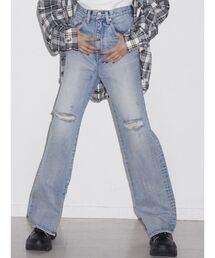 GYDA | ハイウエスト KNEEダメージスリット ストレートデニムパンツ(デニムパンツ)