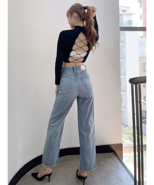 GYDA（ジェイダ）の「ハイウエスト KNEEダメージスリット ストレートデニムパンツ（デニムパンツ・レディース・ブルー/ライトブルー・X-SMALL/SMALL/MEDIUM）」の11枚目の写真