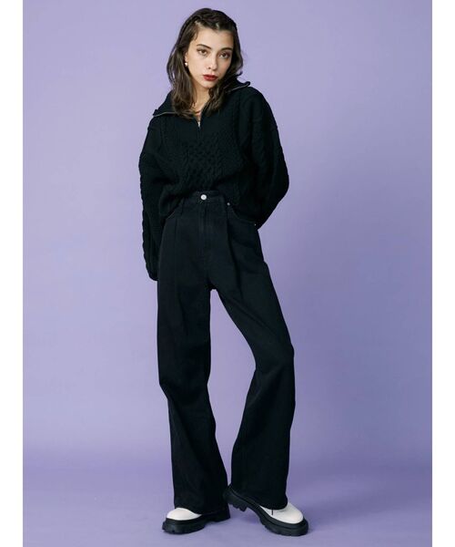 EVRIS（エヴリス）の「ハーフジップケーブルライトニットトップス（ニット/セーター・レディース・アイボリー/ブルー/ブラック/パープル・FREE）」の16枚目の写真