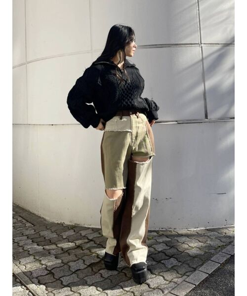 EVRIS（エヴリス）の「ハーフジップケーブルライトニットトップス（ニット/セーター・レディース・アイボリー/ブルー/ブラック/パープル・FREE）」の10枚目の写真