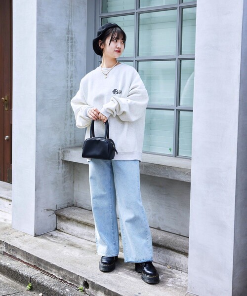 シンプル スウェット ロゴ ユニセックス 韓国系 4色 t602 セール】 ロゴ刺繍スウェット【ユニセックスサイズ】（ベージュ
