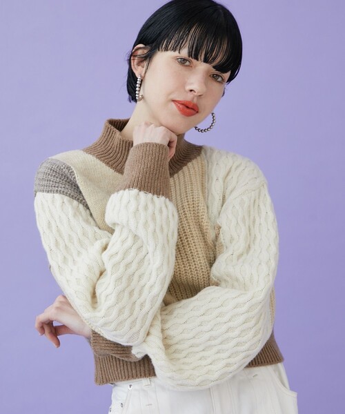 INella（イネラ）の「【INella/イネラ】カラーブロックニット（ニット/セーター・レディース・アイボリー/ピンク・FREE）」の5枚目の写真