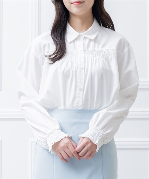 clear（クリア）の「胸元シャーリング長袖ブラウス（シャツ/ブラウス・レディース・ブルー系その他/ホワイト系その他/オフホワイト・F）」の2枚目の写真