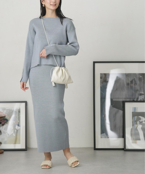 NANO universe（ナノユニバース）の「LB.04/メランジリブニットスカート（スカート・レディース・ブラック/ベージュ/ブルー・FREE）」の3枚目の写真