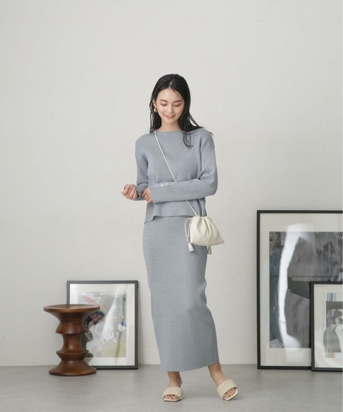 NANO universe（ナノユニバース）の「LB.04/メランジリブニットスカート（スカート・レディース・ブラック/ベージュ/ブルー・FREE）」の9枚目の写真