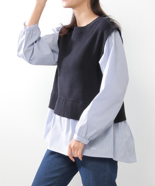 ikka(イッカ)の「ニットベストレイヤードプルオーバー(ニット/セーター・レディース・ベージュ/ネイビー/ミント・M/S/L)」の3枚目の写真