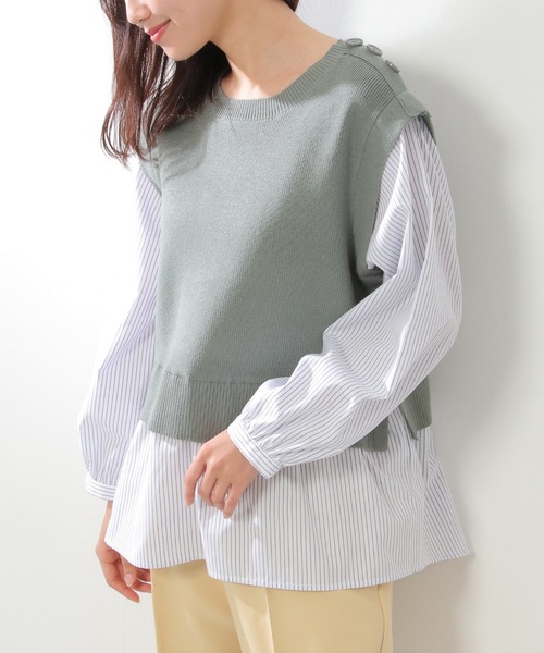 ikka(イッカ)の「ニットベストレイヤードプルオーバー(ニット/セーター・レディース・ベージュ/ネイビー/ミント・M/S/L)」の2枚目の写真