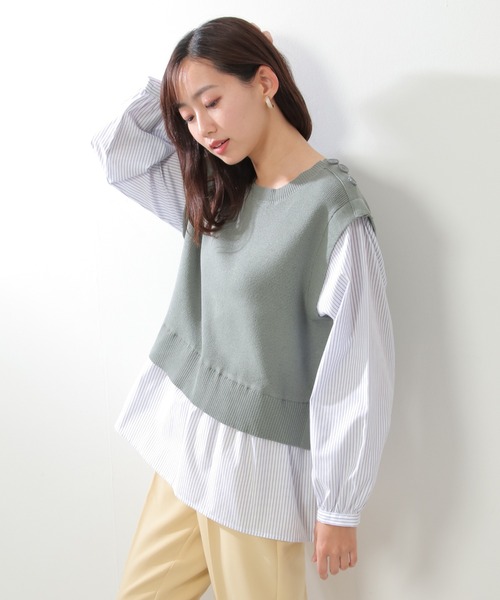 ikka(イッカ)の「ニットベストレイヤードプルオーバー(ニット/セーター・レディース・ベージュ/ネイビー/ミント・M/S/L)」の13枚目の写真