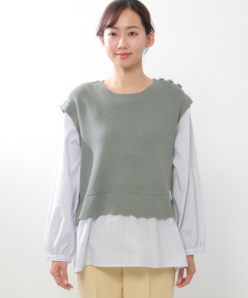 ikka(イッカ)の「ニットベストレイヤードプルオーバー(ニット/セーター・レディース・ベージュ/ネイビー/ミント・M/S/L)」の14枚目の写真