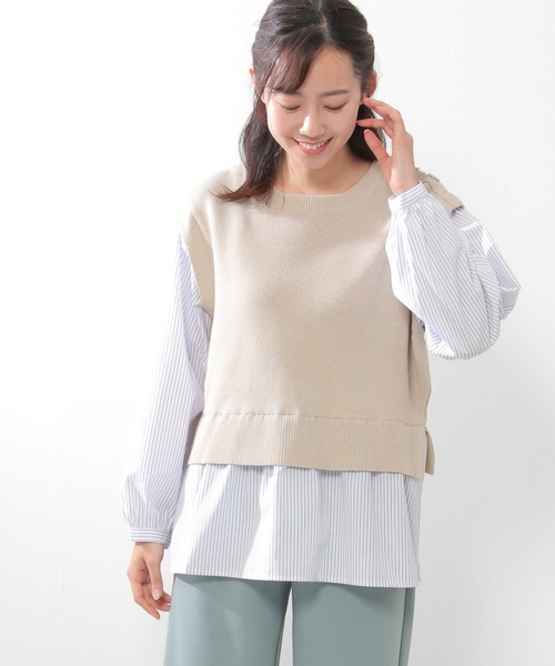 ikka(イッカ)の「ニットベストレイヤードプルオーバー(ニット/セーター・レディース・ベージュ/ネイビー/ミント・M/S/L)」の4枚目の写真