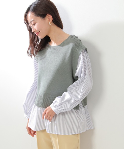 ikka(イッカ)の「ニットベストレイヤードプルオーバー(ニット/セーター・レディース・ベージュ/ネイビー/ミント・M/S/L)」の5枚目の写真