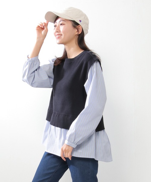 ikka(イッカ)の「ニットベストレイヤードプルオーバー(ニット/セーター・レディース・ベージュ/ネイビー/ミント・M/S/L)」の6枚目の写真