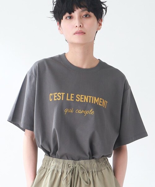 THE SHOP TK （ザ ショップ ティーケー ）の「◆【オーガニックコットン/洗える】ロゴ＆刺繍Tシャツ（Tシャツ/カットソー・レディース・チャコール/ブルー系/ホワイト系その他・13/12）」の2枚目の写真
