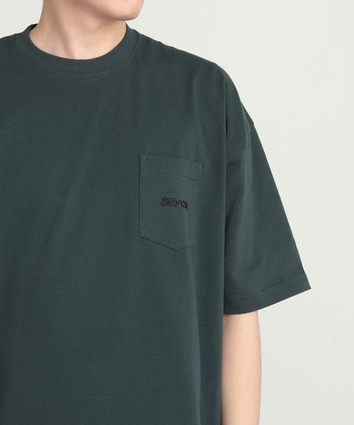 SENSE OF PLACE by URBAN RESEARCH(センスオブプレイスバイアーバンリサーチ)の「『ユニセックス』シシュウヘビーウエイトポケットTシャツ(5分袖)(Tシャツ/カットソー・メンズ・オートミール/グリーン/ホワイト/レッド/ネイビー・MEDIUM/LARGE)」の4枚目の写真