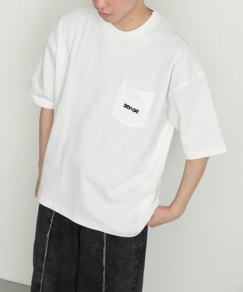 SENSE OF PLACE by URBAN RESEARCH(センスオブプレイスバイアーバンリサーチ)の「『ユニセックス』シシュウヘビーウエイトポケットTシャツ(5分袖)(Tシャツ/カットソー・メンズ・オートミール/グリーン/ホワイト/レッド/ネイビー・MEDIUM/LARGE)」の8枚目の写真