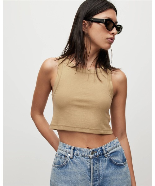 ALLSAINTS(オールセインツ)の「RINA SLEEVELESS CROPPED TANK TOP | RINA ノースリーブ クロップド タンクトップ(タンクトップ・レディース・グリーン系その他・10/6/8/4)」の1枚目の写真