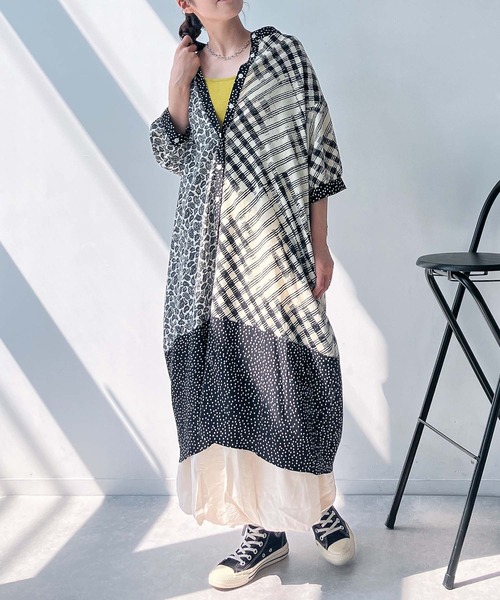 AS KNOW AS plus（アズノゥアズプラス）の「♪まぜまぜ配色コクーンワンピース（ワンピース・レディース・ブラック系/ベージュ系/サックスブルー系/ホワイト系その他/ブラック系1/ブラック系その他/ホワイト系2/ホワイト系その他2/ネイビー系1/グリーン系その他/ブルー系その他/ホワイト系その他3/ブラック系3/ネイビー系3/グリーン系その他3/グリーン系その他4/ブルー系その他4/ブルー系その他2/レッド系その他2/ホワイト系その他5/ブラック系2/ブルー系その他5/ネイビー系4/ブラック系4/ブラック系その他2/ブラウン系その他2・FREE）」の4枚目の写真