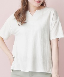 バックフリルキーネックTシャツ
