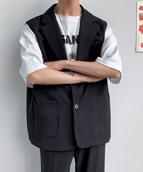 Anchor Smith（アンカー スミス）の「オーバーサイズテーラードジレベスト（ベスト・メンズ・ブラック/グレー・FREE）」の4枚目の写真