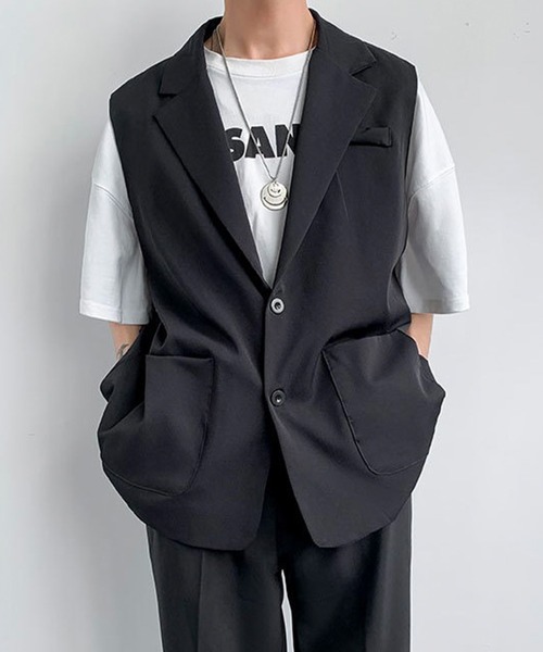 Anchor Smith（アンカー スミス）の「オーバーサイズテーラードジレベスト（ベスト・メンズ・ブラック/グレー・FREE）」の5枚目の写真