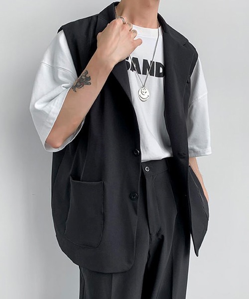 Anchor Smith（アンカー スミス）の「オーバーサイズテーラードジレベスト（ベスト・メンズ・ブラック/グレー・FREE）」の6枚目の写真