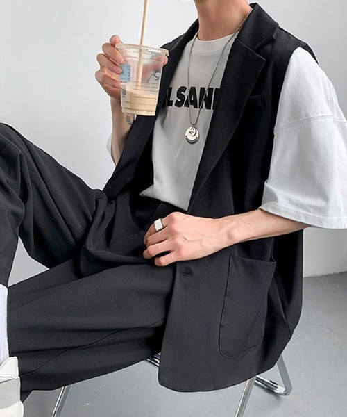 Anchor Smith（アンカー スミス）の「オーバーサイズテーラードジレベスト（ベスト・メンズ・ブラック/グレー・FREE）」の7枚目の写真