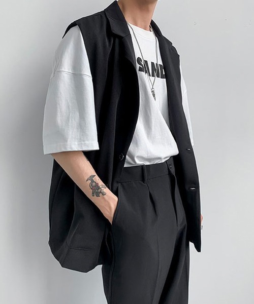 Anchor Smith（アンカー スミス）の「オーバーサイズテーラードジレベスト（ベスト・メンズ・ブラック/グレー・FREE）」の10枚目の写真