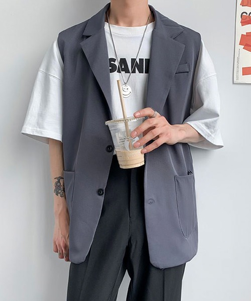 Anchor Smith（アンカー スミス）の「オーバーサイズテーラードジレベスト（ベスト・メンズ・ブラック/グレー・FREE）」の11枚目の写真