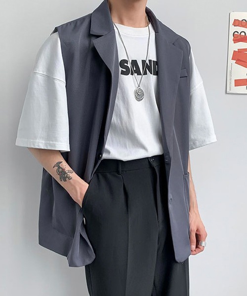 Anchor Smith（アンカー スミス）の「オーバーサイズテーラードジレベスト（ベスト・メンズ・ブラック/グレー・FREE）」の14枚目の写真