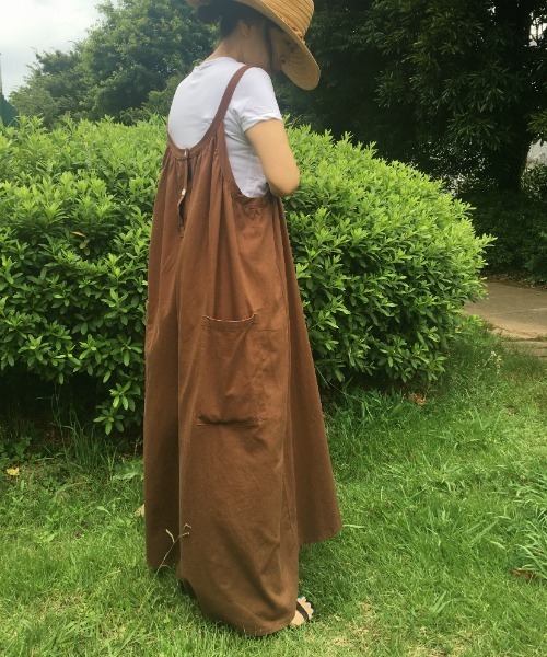 gossip!ロサンゼルス(ゴシップロサンゼルス)の「綿麻オールインワン ワイドパンツサロペット(サロペット/オーバーオール・レディース・ブラウン/ブラック/ライトブラウン/カーキ・XL/M/L/S)」の21枚目の写真