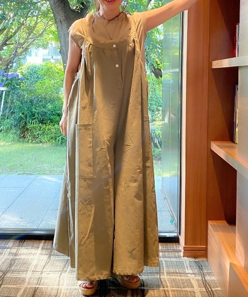 gossip!ロサンゼルス(ゴシップロサンゼルス)の「綿麻オールインワン ワイドパンツサロペット(サロペット/オーバーオール・レディース・ブラウン/ブラック/ライトブラウン/カーキ・XL/M/L/S)」の13枚目の写真