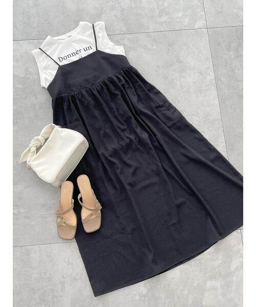 Te chichi TERRASSE（テチチテラス）の「ギャザーキャミワンピース（ワンピース・レディース・ブルー/ブラック/モカ・F）」の4枚目の写真