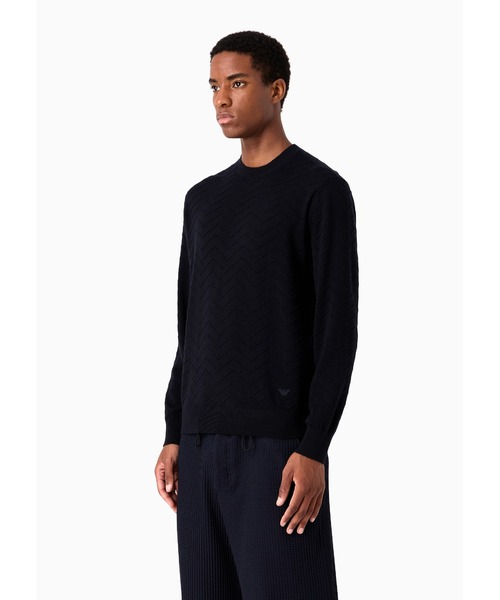 EMPORIO ARMANI インターシャパターン ピュアバージンウールセーター エンポリオ アルマーニ】セーター ピュアバージンウール製 インター