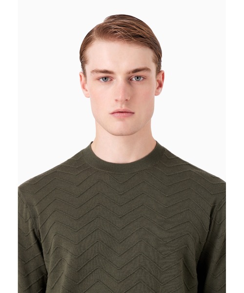 EMPORIO ARMANI インターシャパターン ピュアバージンウールセーター