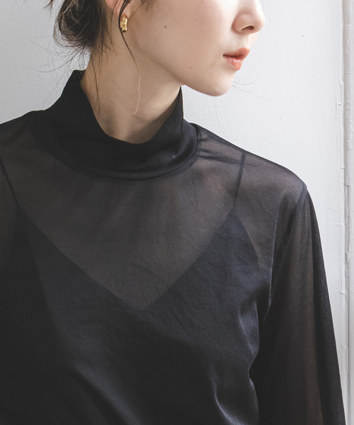 Noble（ノーブル）の「《追加》シアースキニーハイネックTOPS 6（Tシャツ/カットソー・レディース・サックスブルー/ホワイト/ブラック/ベージュ・FREE）」の5枚目の写真